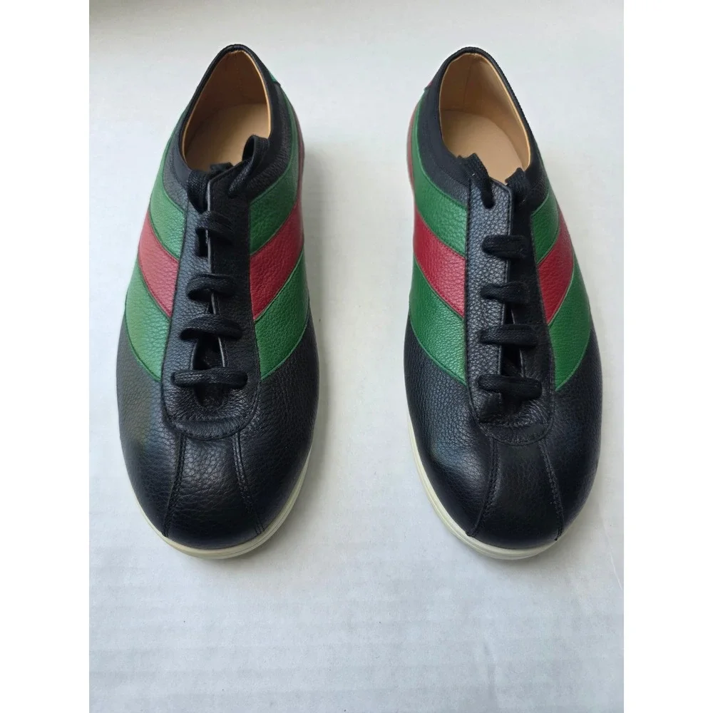 NEW Gucci Mens Black Falacer Web Bee Leather Sneakers Low Top Size 10 Italy